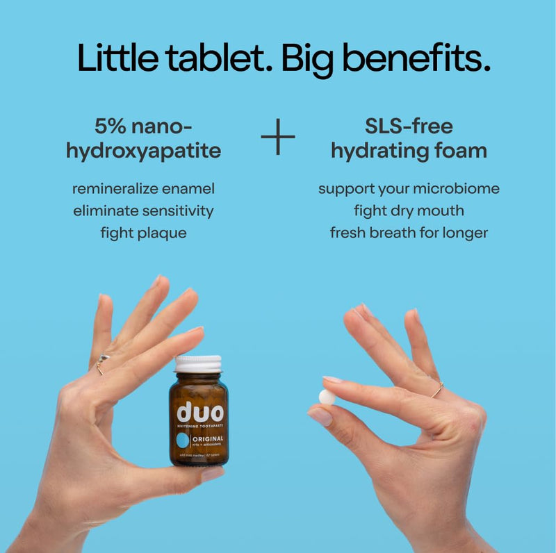 [Australia] - Duo Toothpaste Tablets | Nano-Hydroxyapatite (nHa) Natural Whitening, Remineralize, Reduce Sensitivity | Sustainable & Plastic Free | Dentist Created | Wild Mint Medley - 1 Bottle / 62 Tablets Original 62 Count (Pack of 1) 