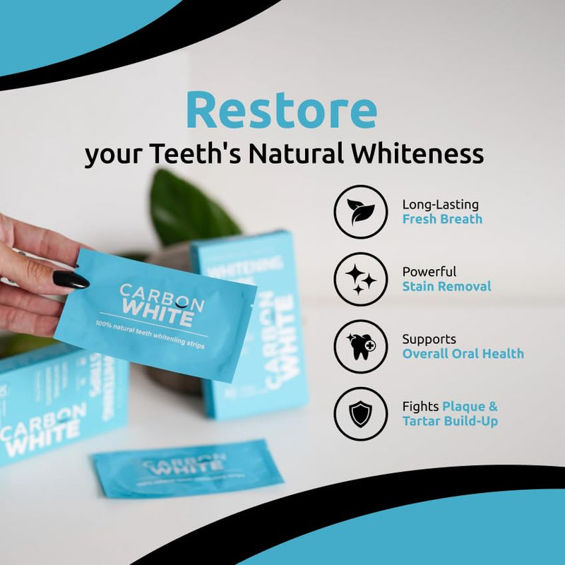 [Australia] - Carbon White Teeth Whitening Strips – 28 Count (14 Treatments) – Enamel-Safe, for Sensitive Teeth – Mint Flavor – Non-Slip Whitening Kit 