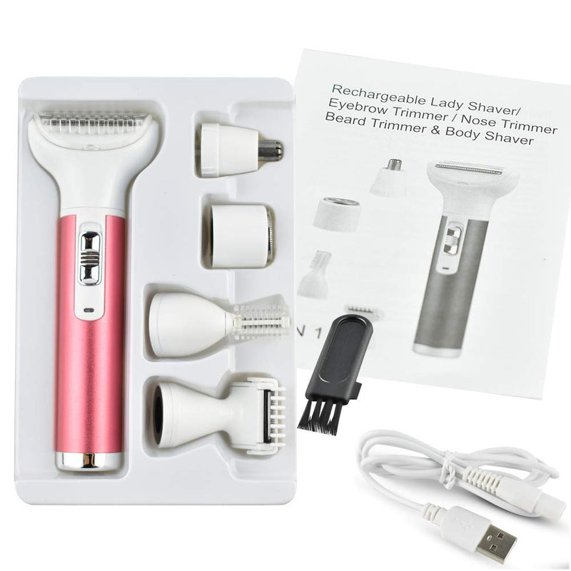 [Australia] - 5 in 1 Electric Shaver for Women, ABS Portable USB Charging Women's Razor, Painless Facial Hair Removal Razor, Lady Shave for Bikini Nose Leg Face Eyebrows Body 