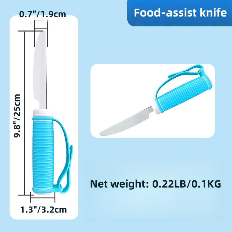 [Australia] - Tremors Elderly Assistance Products,Spoon and Fork Three Piece Set,Handicap Accessories for Daily Living,Adaptive Equipment with Blue Handle Belt,Aids for Living,Eating Utensils Sets. Spoon fork(Blue) 