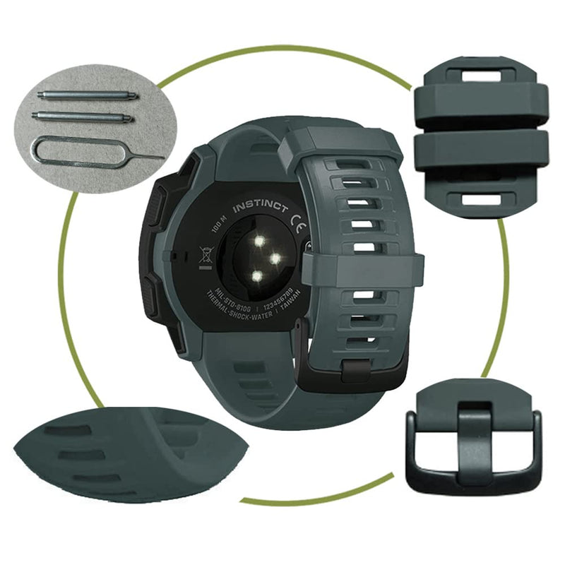 [Australia] - Replacement Band Compatible with Garmin Instinct, 22mm Smartwatch Accessory Wrist Soft Silicone Band Strap for Garmin Instinct 2 / Instinct Esports/Solar/Tide/Tactical Graphite Gray 