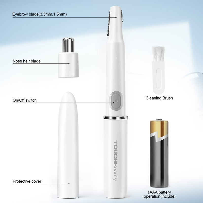 [Australia] - TOUCHBeauty Eyebrow Razor Nose Hair Trimmer Women 2 in 1 Precision Women's Hair Trimmer for Face, Ears, Nose, Bikini Zone and Body TB-1458 (White) 