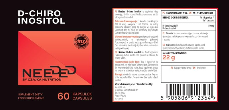 D-Chiro-Inositol 50 mg - 60 Vegan Capsules - 2-Month Supply - for Enhanced General Wellbeing - Diet Supplement by MZ Capsule 60 count (Pack of 1)