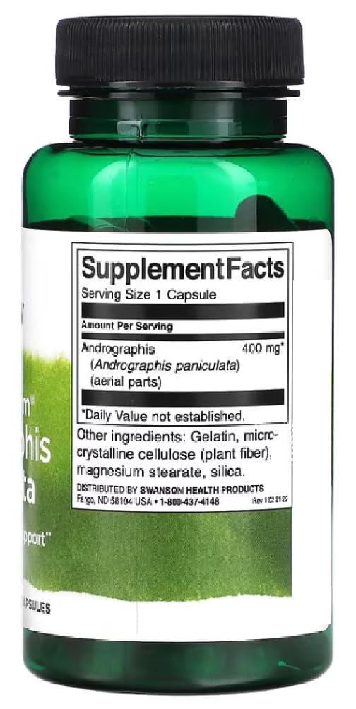 Swansons Swanson - Full Spectrum Andrographis Paniculata | Herbal Support for Immune and Respiratory Health | 400mg Capsules - 60 Count