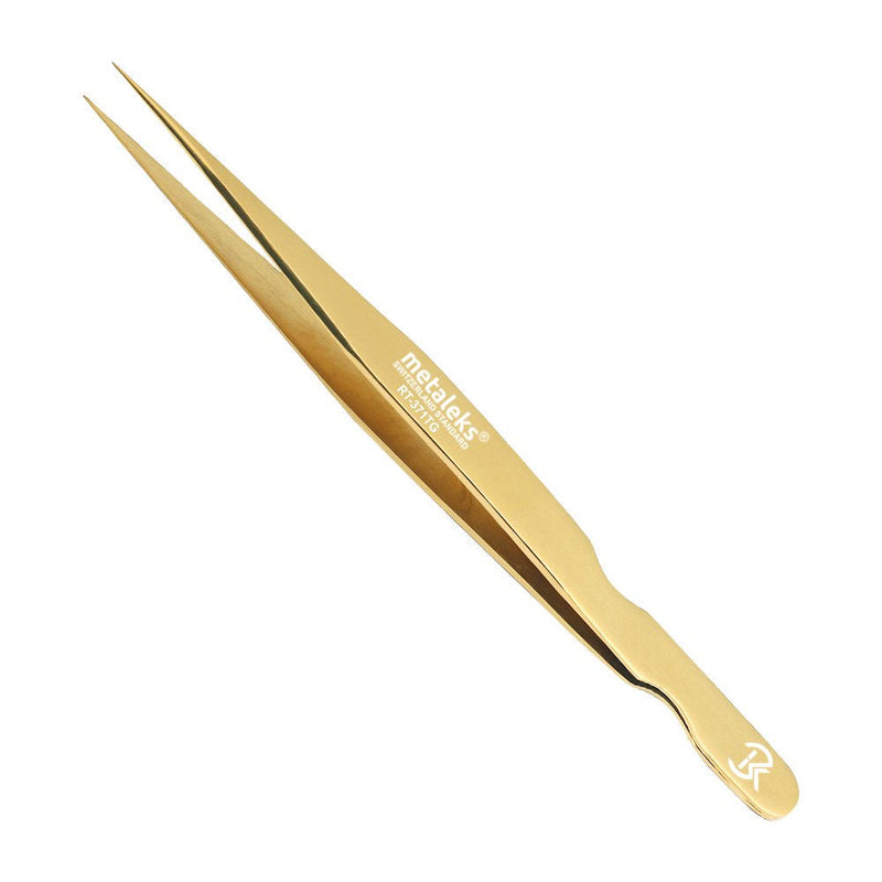 3Pcs Japanese Stainless Steel Tweezers for Eyelash Extension in Golden Titanium Coated with Golden Glitter Magnetic Kit