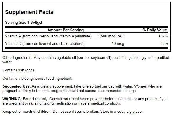 Swanson Vitamin A & D Skin Eye Immune Health, 250 Softgels | Supports Eye Health, Helps Maintain a Healthy Immune System and Helps Maintain Healthy Skin and Hair for Overall Wellness