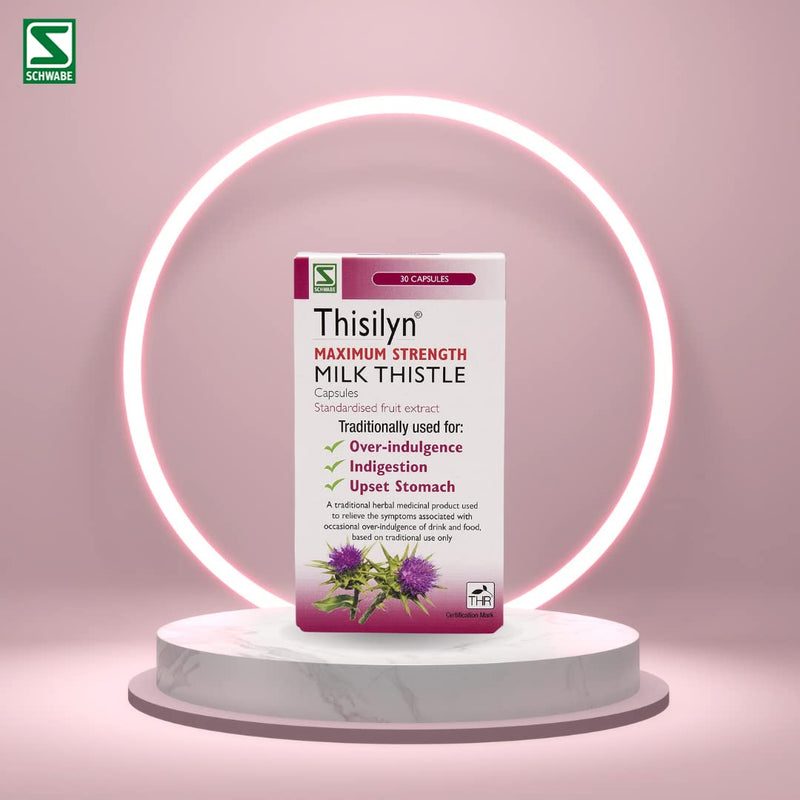 Schwabe High Strength Milk Thistle - Thisilyn Maximum Strength - Traditionally Used for Relief of Overindulgence, Indigestion, Upset Stomach - Traditional Herbal Medicinal Product - 30 Capsules
