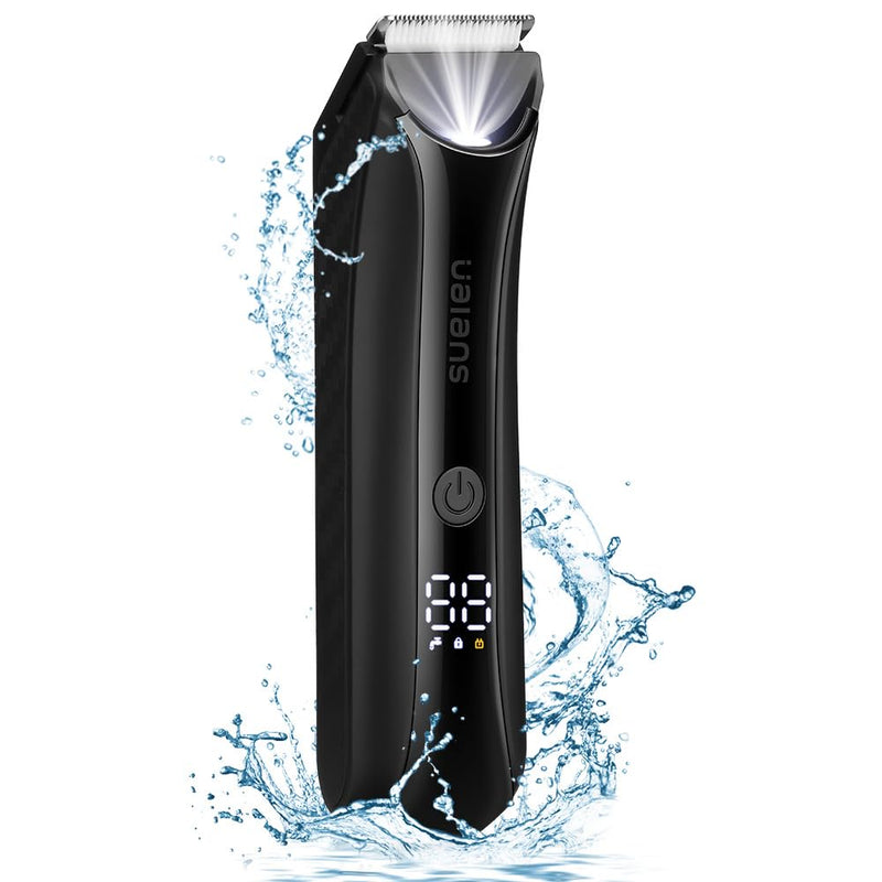[Australia] - Ualans intimate razor for men, electric body razor for men with LED light and display, IPX7 waterproof body hair trimmer, 100% waterproof including 4 attachment combs, gifts for men 