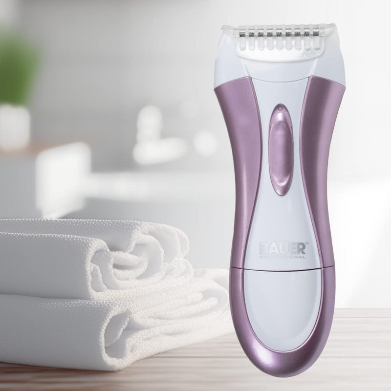 [Australia] - Bauer Professional 38730 Soft & Smooth Lady Shaver/Painless Hair Removal/Arms, Legs and Bikini Trimmer/Battery Operated/Wet and Dry Shaving/Bikini Trimmer Attachment/ 