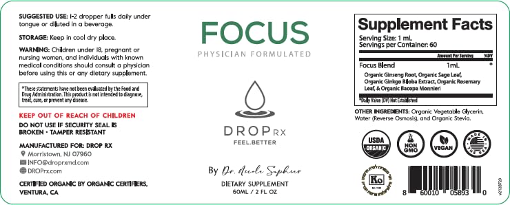 [Australia] - Ginkgo Biloba & Ginseng for Cognitive Wellness - Bacopa, Rosemary Extract & Sage Liquid Herbal Supplement - Organic, Non GMO, Vegan, Gluten Free & Kosher, Made in USA (2 FL Oz) 