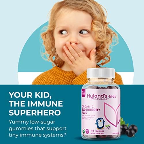 [Australia] - Hyland's Kids Organic Elderberry Plus Gummies, Organic Black Elderberry with ZINC and Vitamin C, Immune Support for Children, 48 Vegan Gummies Kids - 48 Count 