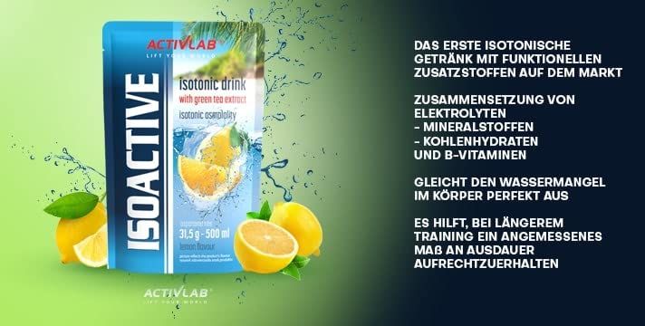 [Australia] - Activlab Isoactive Isotonic Drink | with GREEN TEA | Electrolytes | B vitamins | 20 x 31.5g | Lemon with green tea | 500 ml of a sports drink | practical bag | 3x laboratory tested 20 portions (pack of 20) 