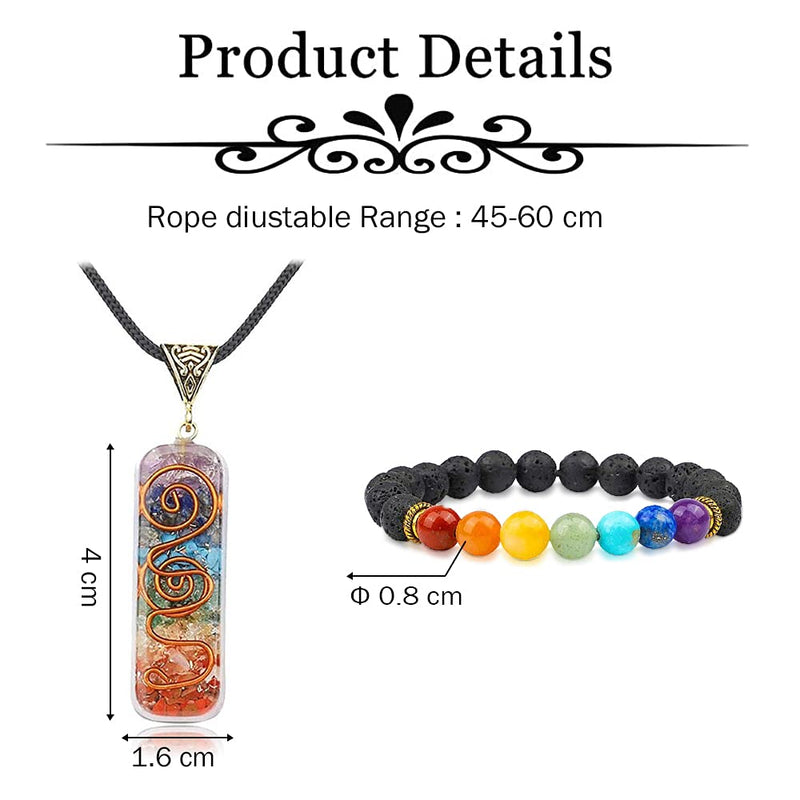 [Australia] - TOFBS Chakra Crystal Pendant Necklace & Bracelet Jewelry Set for Women Men, Reiki Healing Stone Necklace Bracelet Lucky Charm for Healing Protection Positive Energy Yoga Balance Meditation 