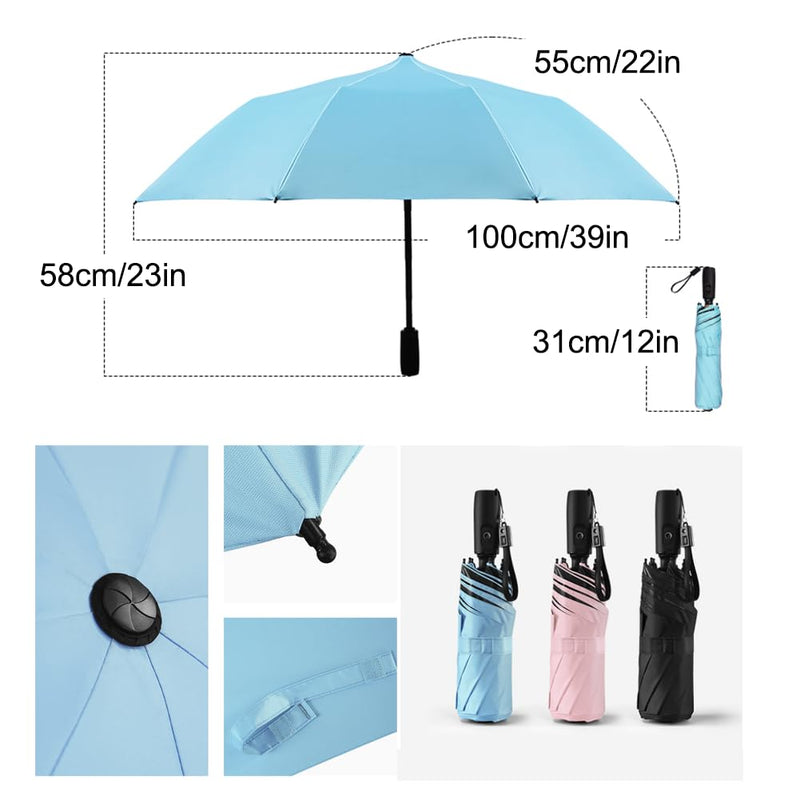 WOOLALA Portable Sun and Rain Umbrella with Personal Cooling Fan, UPF 50+, USB Rechargeable, Folding Compact Travel Umbrella for Hot Summer Pink
