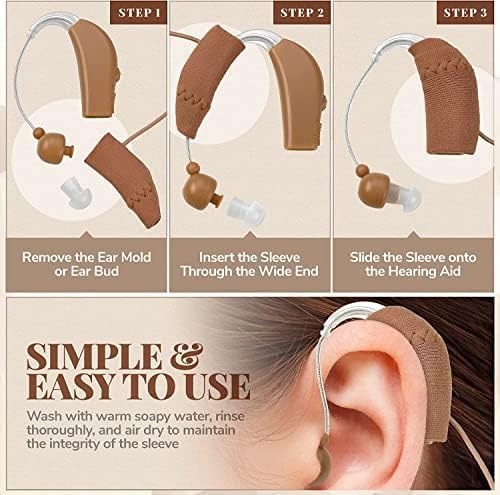 Hearing Aid Protectors and Clips - (2-Pack) Corded Fabric Cover w/Clasp Protect from Dirt Dust Sweat & Moisture Reduces Wind Noise & Prevents Loss Fits Most (1-Inch, 1.25-Inch, 2-Inch) BTE Devices