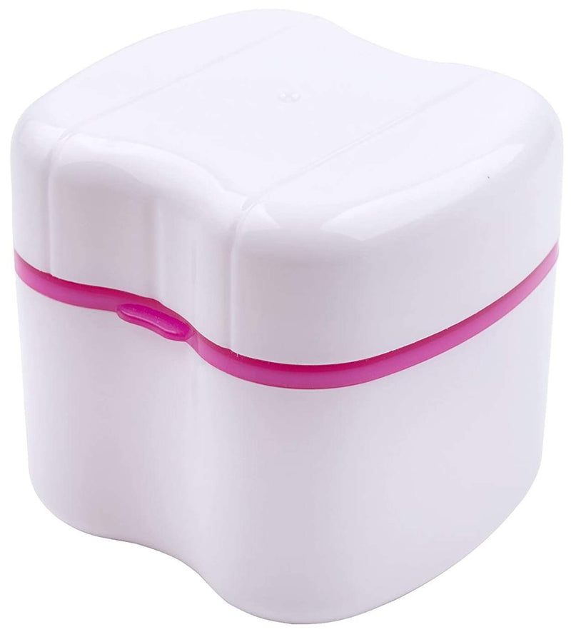 [Australia] - Denture Case,Denture Cups Bath, Toothbrush with hard denture, Dentures Container with Basket Denture Holder for Travel,Mouth Guard Night Gum Retainer Container (Pink) 