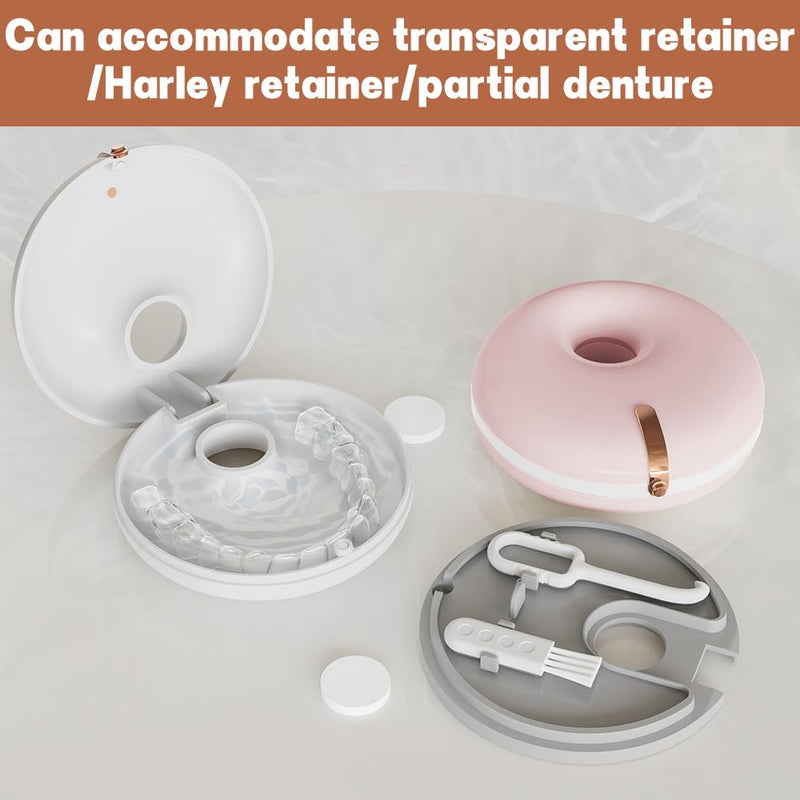 [Australia] - Dzmuero Braces Box, Denture Box, Retainer Case Denture Bath Cleaning Tool, with 1 Aligner Removal Tool and 1 Denture Brush for Braces or Dentures, Pink 