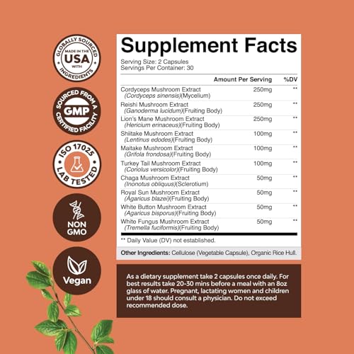 Bundle of Nootropic Brain Supplement - Mental Health & Clarity with VIT A B6 Riboflavin Niacin Thiamin Folate and Advanced Mushroom Complex Capsules - 10X Lions Mane with Reishi Chaga Maitake Shiitake