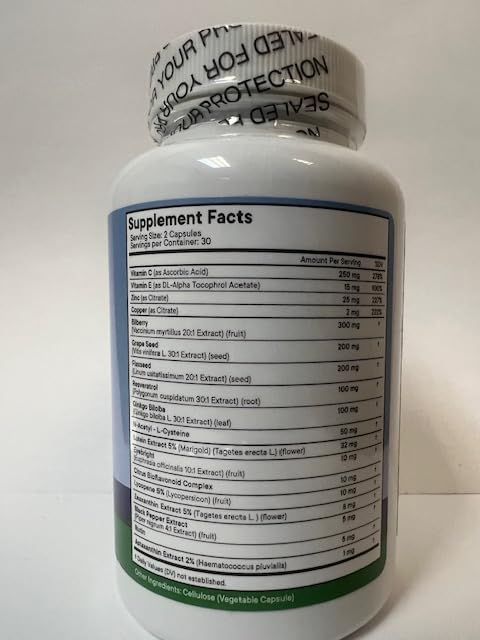 Liberty Lifestyle Eye Health Vitamins with Bilberry, Lutein & Zeaxanthin, Lycopene, Resveratrol, Grape Seed Extract, Flaxseed Astaxanthin- AREDS 2-120 Capsules 60 Count (Pack of 2)