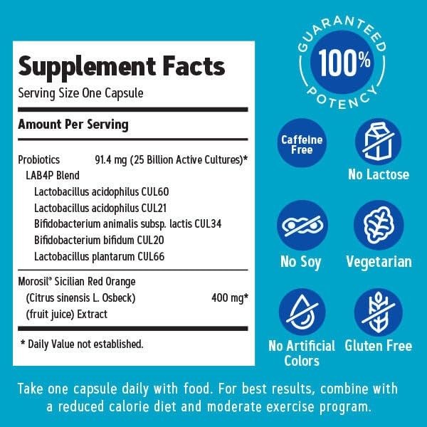 GNC Total Lean Weight Management Probiotic, 30 Capsules | Multi-Strain LAB4 Probiotic with Morosil Supports Digestion, Regularity, and Body Composition, No Lactose