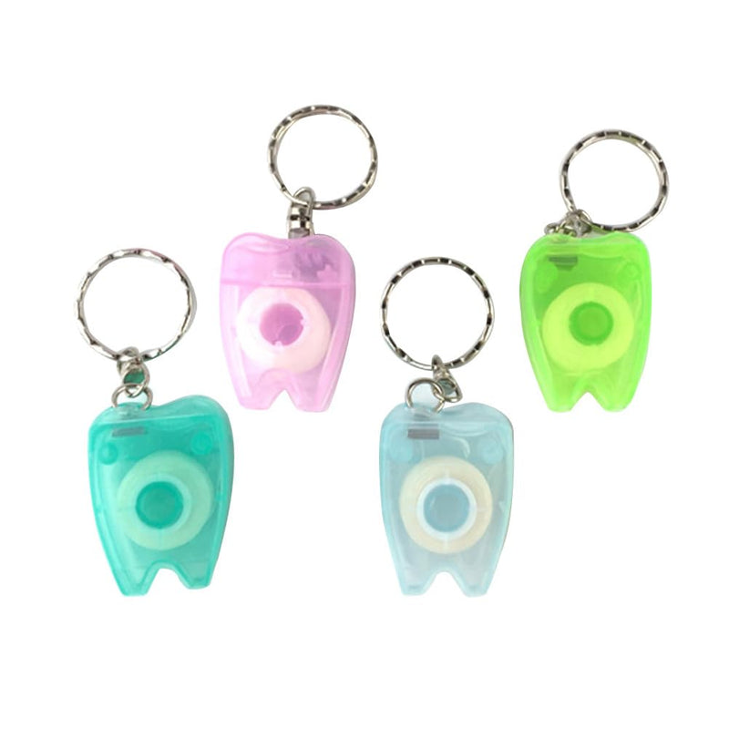 [Australia] - HEALIFTY 4 Pieces Portable Dental Floss Keychain Dentist Gifts Key Ring Floss Stick for Teeth Cleaning (Random Color 15M) 