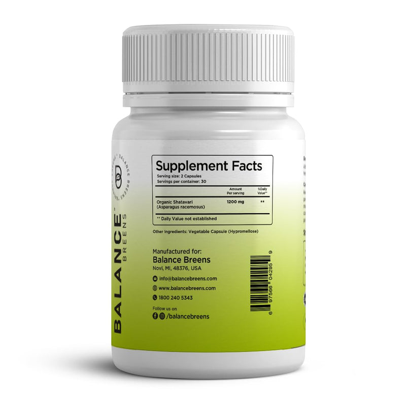 [Australia] - Organic Shatavari Capsules 1200mg - 60 Capsules - Lactation Vitamins for Breastfeeding - Hormonal Balance for Women - Asparagus Racemosus Roots Herb 60 Count (Pack of 1) 