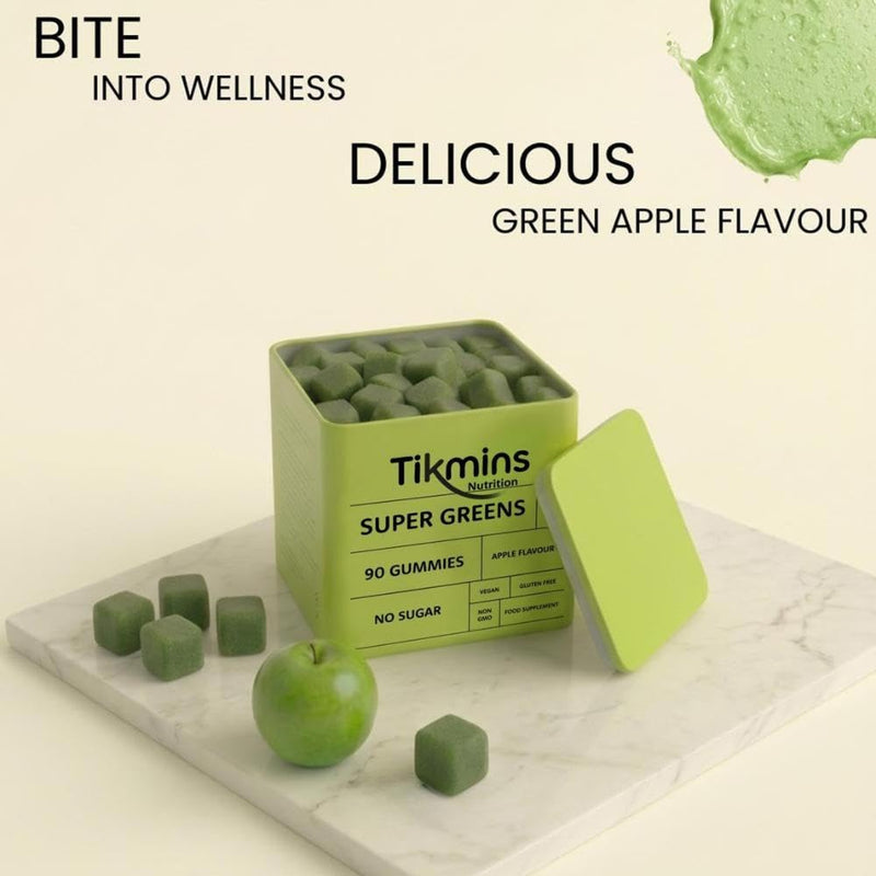 Super Greens Gummies | with Zinc, Vitamin B12, B6 & Vitamin C, D | Greens Supplement Multivitamin Gummies Made with 20+ Fruits & Veggies | Gluten-Free, Sugar-Free & Vegan (Green Apple) Green Apple