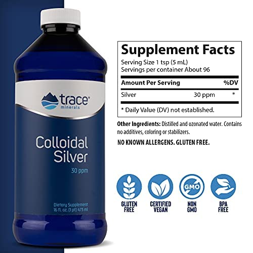 [Australia] - Trace Minerals | Colloidal Silver Liquid | 30 PPM Safe Dose Mineral Supplement, 99.99% Pure, Super-Oxygenated, Vegan | 16 fl oz Bottle (1 Pack) 16 Fl Oz (Pack of 1) 