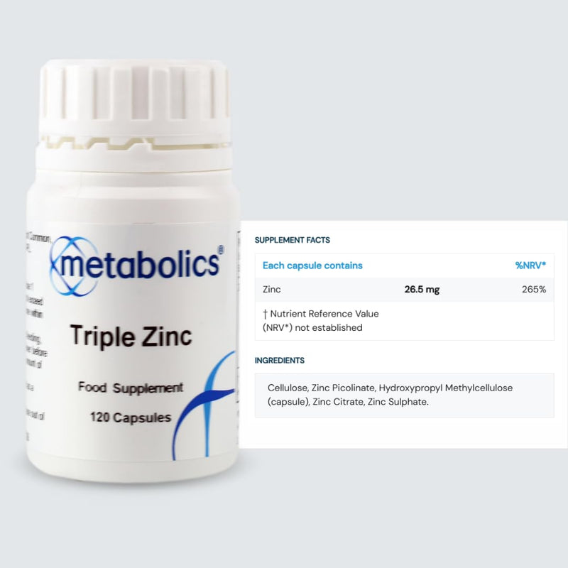 Triple Zinc Complex by Metabolics | Supporting A Healthy Immune System | Zinc Supplement Containing Zinc Picolinate, Zinc Citrate & Zinc Sulfate | 26.5mg Per Capsule — Additive Free