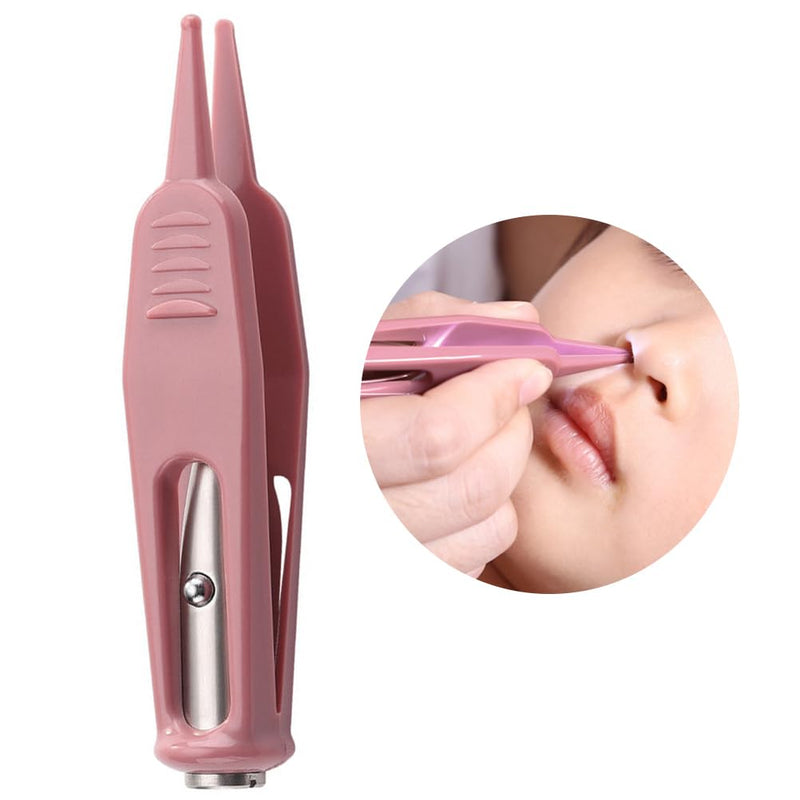 [Australia] - Infant Nose Cleaning Tweezer, Nose Tweezer with LED Light Round-Head Nose Picker Baby Cerumen Remover Nose Navel Clean Tool for Relieves Stuffy Nose 