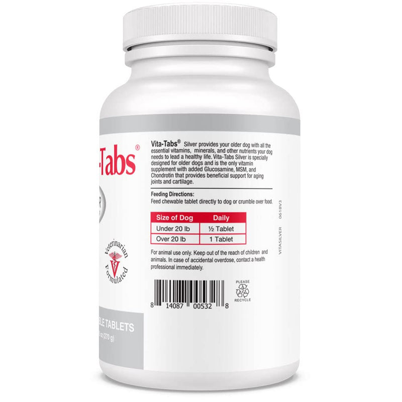 Vita-Tabs Silver - Vitamins, Minerals, Nutrients - Support for Senior Dog - Supplement for Healthy Bone, Joint, Energy, Immune System - 100 Chewable Tablets - PawsPlanet Australia