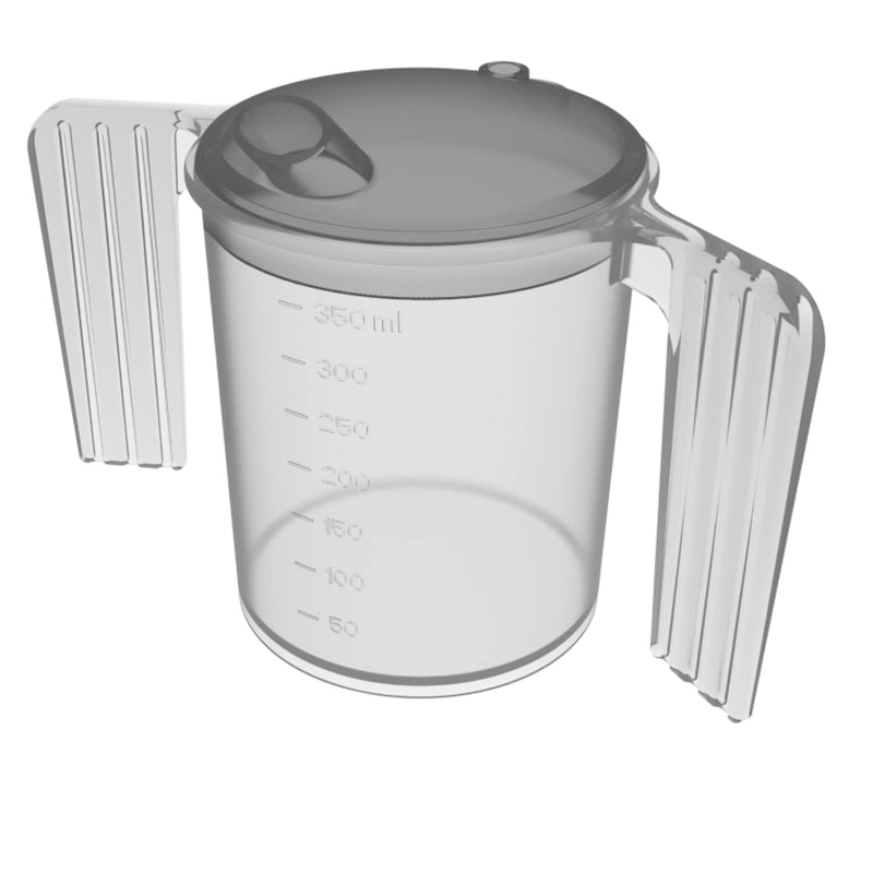 Dr. Bone's ® Two Handled Adapted Drinking Cup with Blue lid (Blue) Plastic Feeding Cup with Wide SPOUT Adult Feeder Beaker Disability Drinking AIDS Feeder Cup with Handle - Grey Lid