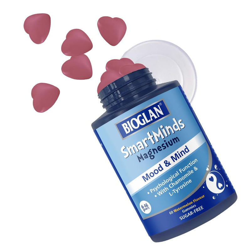 Bioglan SmartMinds Magnesium Mood & Mind Gummies for Kids, Sugar Free Watermelon, Magnesium, Chamomile, L-Tyrosine, Thiamin & Zinc, Children Age 6-16, 60 Gummies