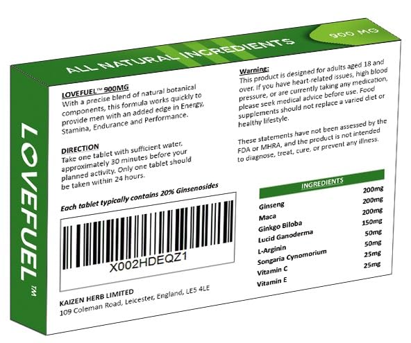 LOVEFUEL 900mg NEW UK | Maximum Duration | Immediate Effect | Without Contraindications | 100% Natural LIBIDO Booster for Men | Ginseng Tablets | Pack of 10