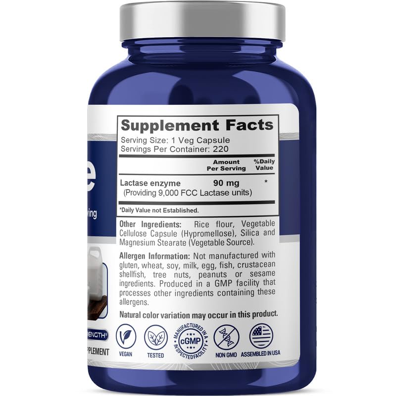 [Australia] - NusaPure Lactase Enzyme 9000 FCC, Lactase Unit, Suitable for Vegetarians/Vegan, Non-GMO, 220 Veg Capsules 