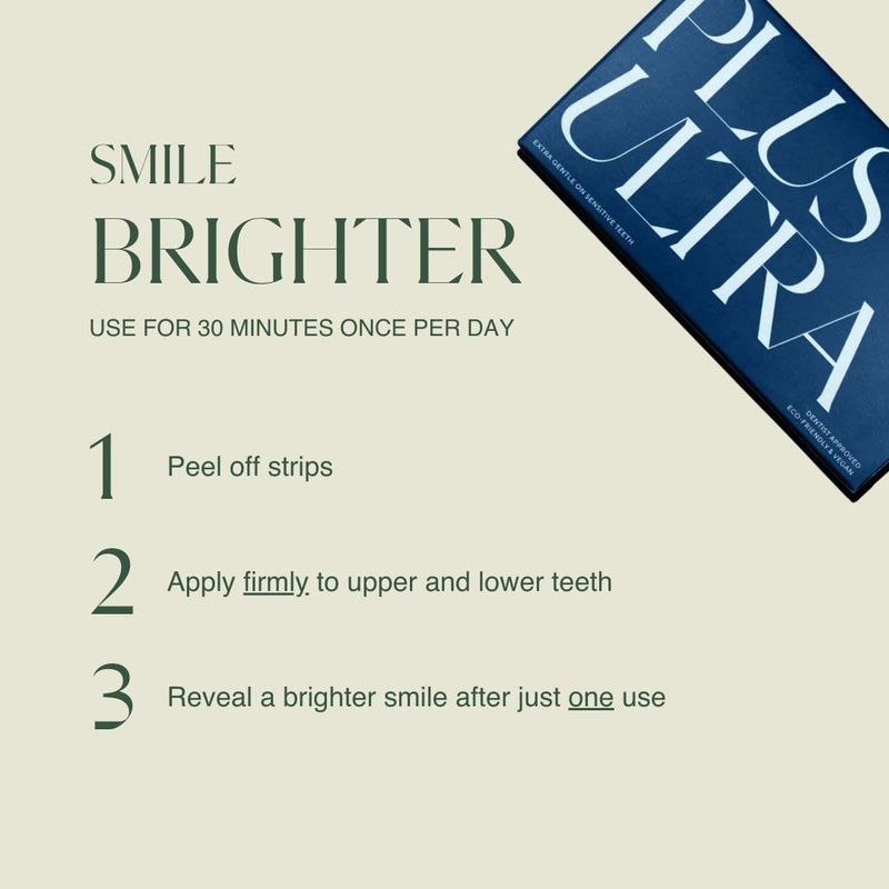 [Australia] - PLUS ULTRA Premium Teeth Whitening Strips, Eco-Friendly Vegan Stain Remover White Strips - Teeth Whitener for Coffee, Wine, Soda, and Other Stains - Mint - 28 Strips (14-Day Treatment) 