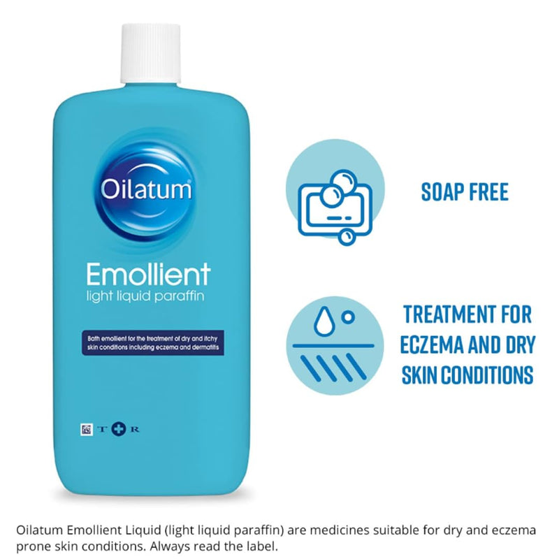 Oilatum Emollient Bath Liquid (1 x 500ml) & Shower Gel (1 x 150g) & Emollient Cream (1 x 500ml) for Eczema & Dry Skin Conditions Soothing & Hydrating Moisturizer for Sensitive, Itchy Skin