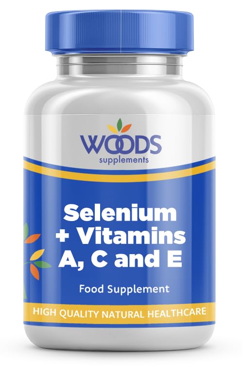 Woods Supplements - 10,000mg High Strength Selenium + Vitamins 180x Vegan Tablets. Antioxidant Supplement with Vitamin A, C and E for Immune System, Thyroid Support and Healthy Hair and Nails 180