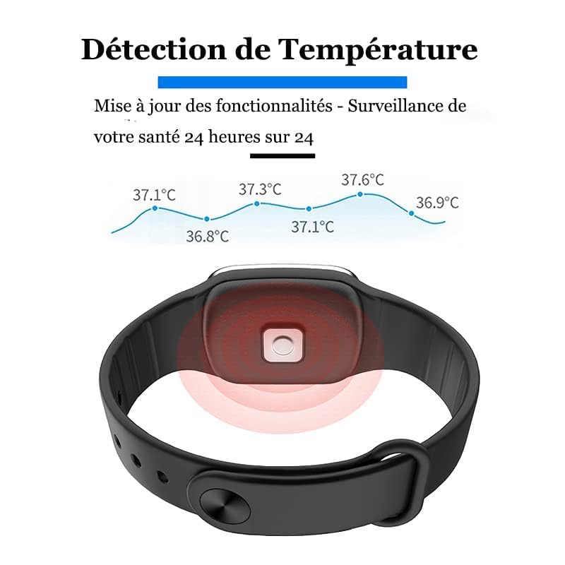 [Australia] - Feloyal Mosquito Repellent Bracelets, Body Temperature Display and Clock, USB Rechargeable, Waterproof, Ultrasonic, for Adults and Children, Indoor and Outdoor (Black) 