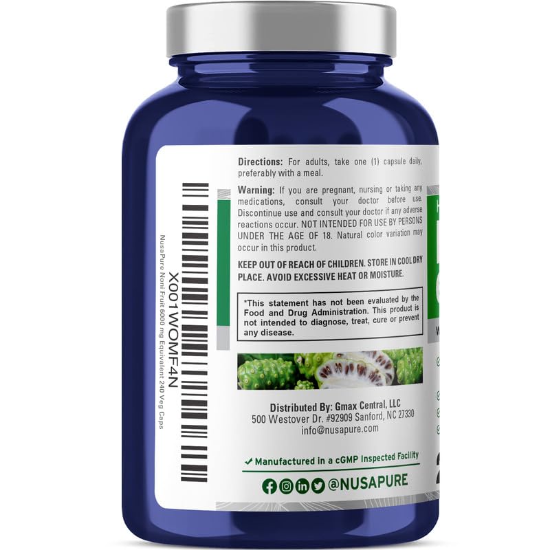 [Australia] - NusaPure Noni Fruit 6,000mg 240 Vegetarian caps (Extract 20:1, Non-GMO, Vegan) 