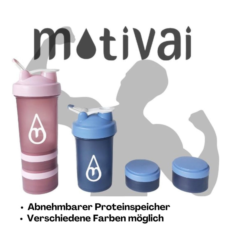 [Australia] - Motivai® Shaker Bottle - Pink - 600ml | 3-piece shaker with powder compartments and mixing ball | BPA free | Protein, pre-workout, supplements 