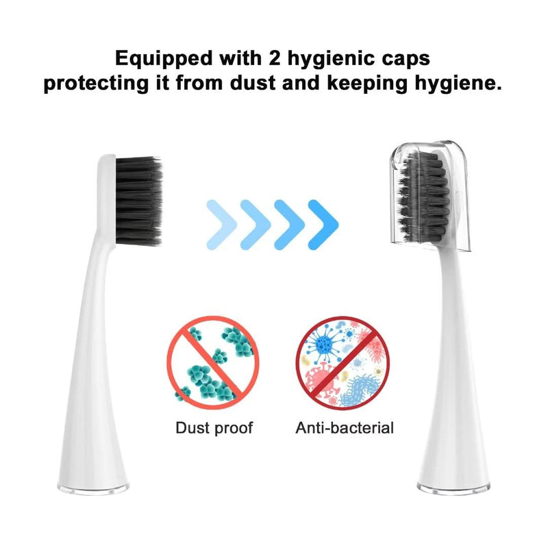 YUNCHI Replacement Toothbrush Heads for Burst Electric Toothbrush, 10 Pack with Dust Caps - Soft Charcoal Bristles for Deep Cleaning, Plaque Removal & Teeth Whitening (White) White 1 Count (Pack of 10)