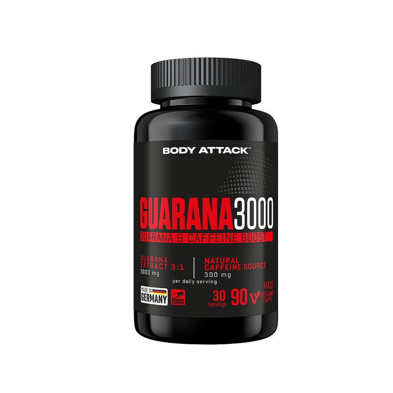 [Australia] - Body Attack-Guarana 3000, high-dose Guarana Energy Caps, 300mg caffeine & 3000mg guarana extract per daily serving, aspartame-free, for all athletes and athletes-Made in Germany-90 capsules 