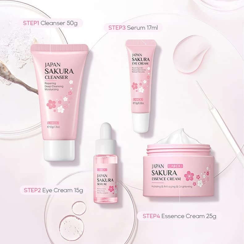 1 Pack Skin Care Set, Containing Deep Cleansing Facial Cleanser+ Hydrating Facial Cream + Skin Refining Facial Serum+Firming Eye Cream, Smoothing Fine Lines