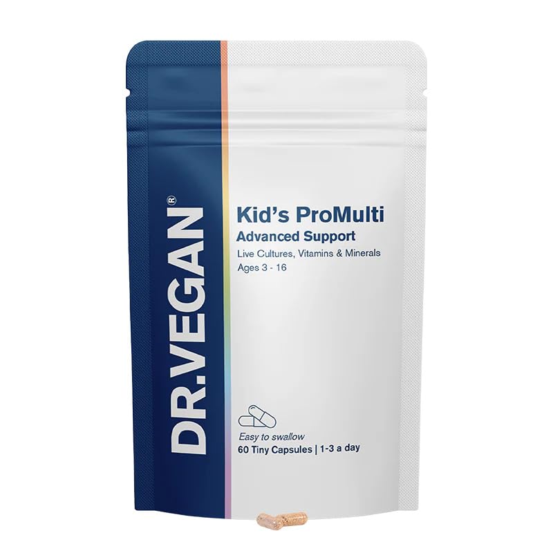 DR.VEGAN® Kid’s ProMulti | Full Spectrum Multivitamin & Probiotic | Tiny Capsules (Age 3-16) | Bones, Teeth, Immunity & Gut Microbiome | 25 Active Ingredients, 2 Billion Live Cultures | 60 Capsules