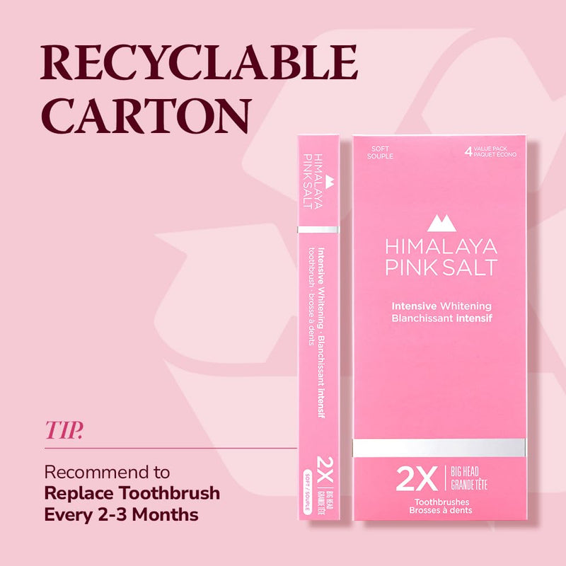 HIMALAYA PINKSALT Intensive Clean Toothbrush 4 Count - Extra-Large Toothbrushes for Adults, Plaque Remover for Teeth, Tapered Bristles Gentle on Teeth and Gum, Deep Clean Toothbrush Salty Pink (4 Count, Extra Large)