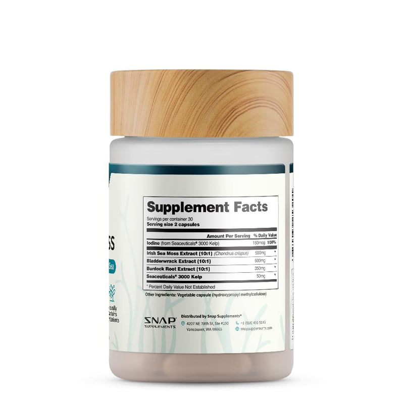[Australia] - Snap Supplements Irish Sea Moss Capsules with Bladderwrack, Burdock Root & Iodine ‚Äì Supports Energy, Immune Health, Digestion & Skin ‚Äì 60 Capsules 
