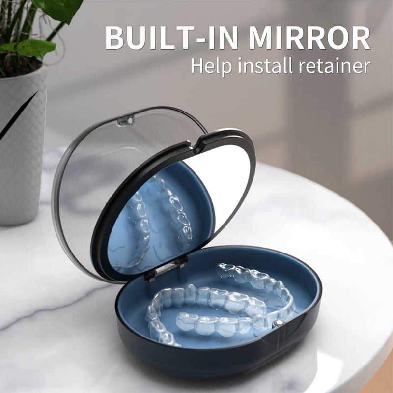 [Australia] - 2 Pack Blue New Double-layer Aligner Case with Belt Chewing,Removal Tool,Cleaning Brush,Built in Mirror Orthodontic Case 