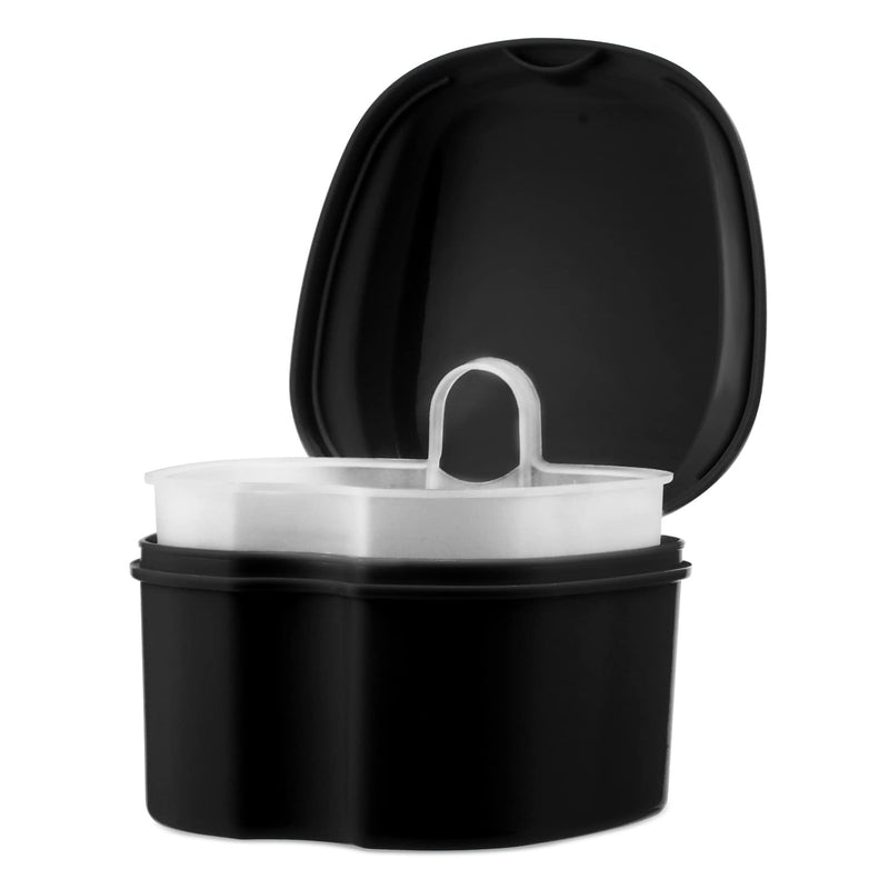 [Australia] - Annhua Denture Cup Retainer Cleaning Case Denture Soaking Container With Strainer Basket, Denture Cups For Soaking Dentures Mouthguard Storage Holder - Leak Proof And Lid Waterproof - Black 