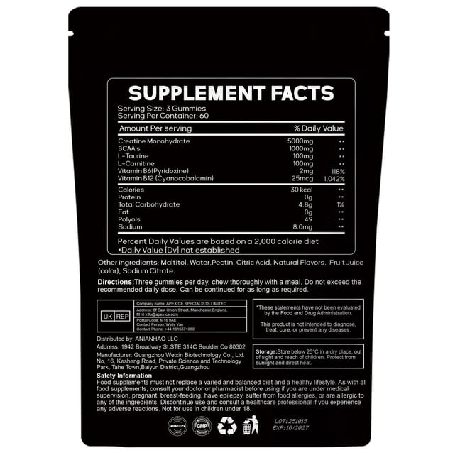 Creatine Monohydrate Gummies Complex for Men and Women 6300mg | with L-carnitine & Taurine | Build Muscle, Boost Energy | Faster Recovery | Sugar Free & Vegan | Mixberry Flavor 180Cts